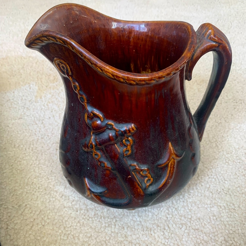 Early Bennington Pottery Pitcher with Anchor Decoration